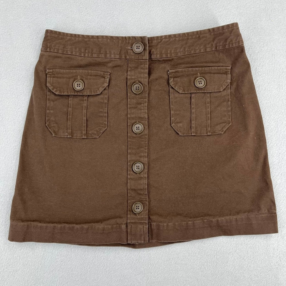 Gap Womens Brown Button Front‎ Utility Mini Skirt Size 4 Cotton Stretch Pockets